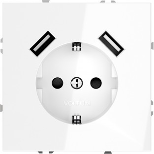 Розетка встраиваемая VOLTUM S70 с заземлением и защитными шторками, 16А, с USB, A+A, (белый глянцевый)