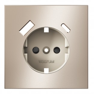 Накладка для розетки с заземлением и защитными шторками, с USB A+C, S70 Metal (платина)