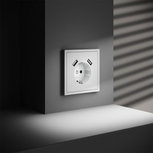 Розетка встраиваемая VOLTUM S70 с заземлением и защитными шторками, 16А, с USB, A+A, (белый матовый)