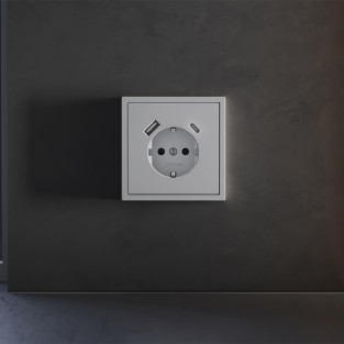 Накладка для розетки с заземлением и защитными шторками, с USB A+C, S70 (серый)