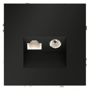 Розетка телевизионная встраиваемая VOLTUM S70 TV+RJ45 кат. 6, (черный матовый)
