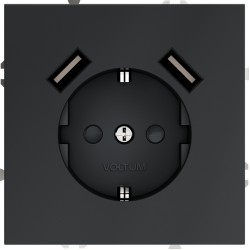 Розетка встраиваемая VOLTUM S70 с заземлением и защитными шторками, 16А, с USB, A+A, (графит) Розетка встраиваемая VOLTUM S70 с заземлением и защитными шторками, 16А, с USB, A+A, (графит)