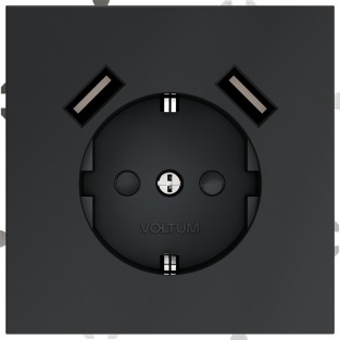 Розетка встраиваемая VOLTUM S70 с заземлением и защитными шторками, 16А, с USB, A+A, (графит)