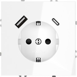 Розетка встраиваемая VOLTUM S70 с заземлением и защитными шторками, 16А, с USB, A+С, (белый глянцевый) Розетка встраиваемая VOLTUM S70 с заземлением и защитными шторками, 16А, с USB, A+С, (белый глянцевый)