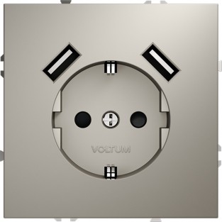 Розетка встраиваемая VOLTUM S70 с заземлением и защитными шторками, 16А, с USB, A+A, (кашемир)