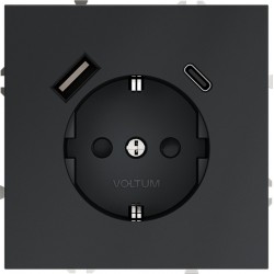 Розетка встраиваемая VOLTUM S70 с заземлением и защитными шторками, 16А, с USB, A+С, (графит) Розетка встраиваемая VOLTUM S70 с заземлением и защитными шторками, 16А, с USB, A+С, (графит)