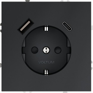 Розетка встраиваемая VOLTUM S70 с заземлением и защитными шторками, 16А, с USB, A+С, (графит)