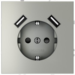 Розетка встраиваемая VOLTUM S70 с заземлением и защитными шторками, 16А, с USB, A+A, (сталь) Розетка встраиваемая VOLTUM S70 с заземлением и защитными шторками, 16А, с USB, A+A, (сталь)