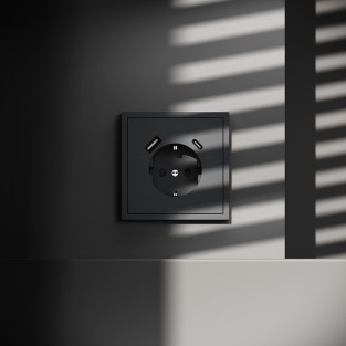 Розетка встраиваемая VOLTUM S70 с заземлением и защитными шторками, 16А, с USB, A+С, (графит)
