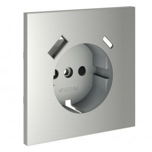 Накладка для розетки с заземлением и защитными шторками, с USB A+C, S70 (сталь)