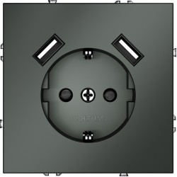 Розетка встраиваемая VOLTUM S70 с заземлением и защитными шторками, 16А, с USB, A+A, (титан) Розетка встраиваемая VOLTUM S70 с заземлением и защитными шторками, 16А, с USB, A+A, (титан)