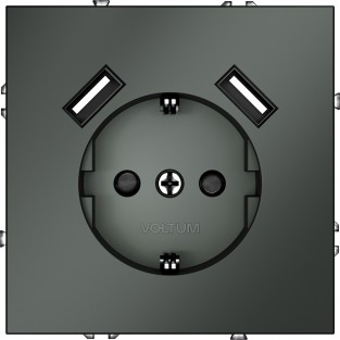 Розетка встраиваемая VOLTUM S70 с заземлением и защитными шторками, 16А, с USB, A+A, (титан)