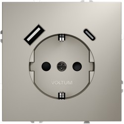 Розетка встраиваемая VOLTUM S70 с заземлением и защитными шторками, 16А, с USB, A+С, (кашемир) Розетка встраиваемая VOLTUM S70 с заземлением и защитными шторками, 16А, с USB, A+С, (кашемир)
