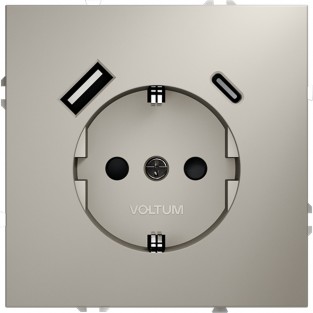 Розетка встраиваемая VOLTUM S70 с заземлением и защитными шторками, 16А, с USB, A+С, (кашемир)