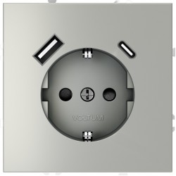 Розетка встраиваемая VOLTUM S70 с заземлением и защитными шторками, 16А, с USB, A+С, (сталь) Voltum Розетка встраиваемая VOLTUM S70 с заземлением и защитными шторками, 16А, с USB, A+С, (сталь) Voltum