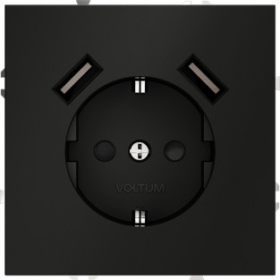 Розетка встраиваемая VOLTUM S70 с заземлением и защитными шторками, 16А, с USB, A+A, (черный матовый)