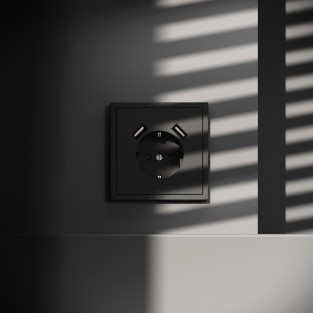Розетка встраиваемая VOLTUM S70 с заземлением и защитными шторками, 16А, с USB, A+A, (черный матовый)