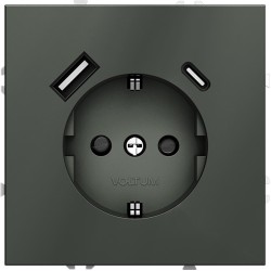 Розетка встраиваемая VOLTUM S70 с заземлением и защитными шторками, 16А, с USB, A+С, (титан) Розетка встраиваемая VOLTUM S70 с заземлением и защитными шторками, 16А, с USB, A+С, (титан)