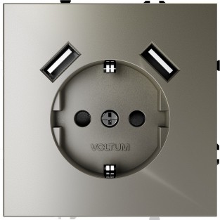 Розетка встраиваемая VOLTUM S70 с заземлением и защитными шторками, 16А, с USB, A+A, (шелк)