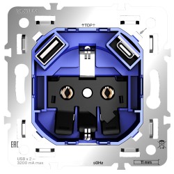 Механизм розетки с заземлением и защитными шторками 16А, с USB A+C, S70 Механизм розетки с заземлением и защитными шторками 16А, с USB A+C, S70