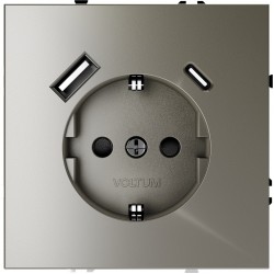 Розетка встраиваемая VOLTUM S70 с заземлением и защитными шторками, 16А, с USB, A+С, (шелк) Розетка встраиваемая VOLTUM S70 с заземлением и защитными шторками, 16А, с USB, A+С, (шелк)