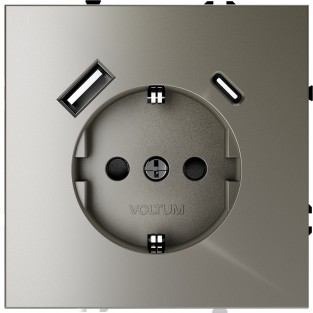 Розетка встраиваемая VOLTUM S70 с заземлением и защитными шторками, 16А, с USB, A+С, (шелк)