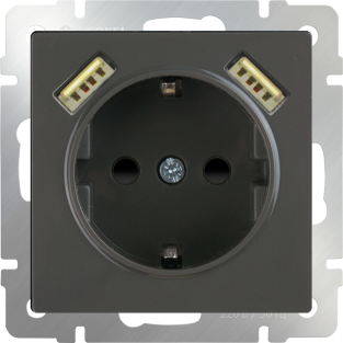 Розетка с заземлением, шторками и USBх2 (серо-коричневый) WL07-SKGS-USBx2-IP20